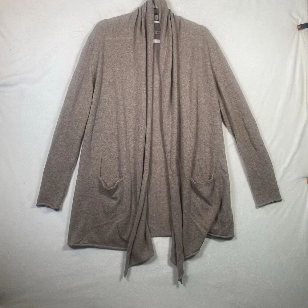 Athleta 100% Cashmere Open Front Cardigan Sweater Wrap Beige Tan Size L Longline